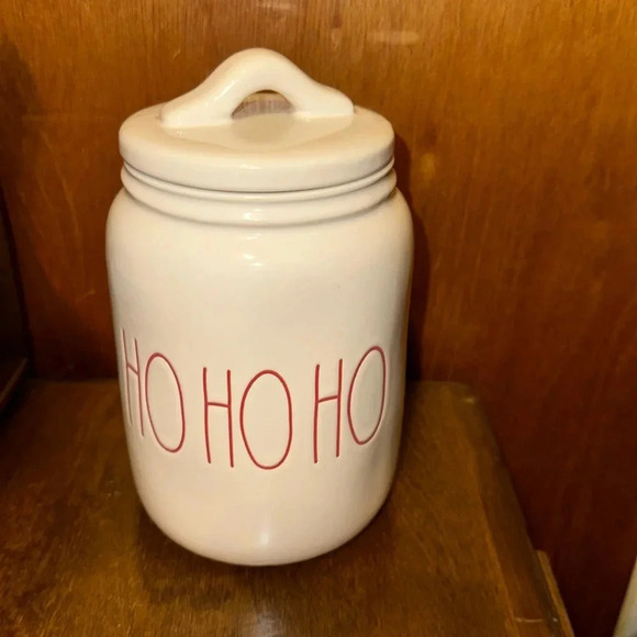 NWT Rae Dunn Christmas Holiday HO HO HO canister storage cookie jar with lid - Picture 1 of 2